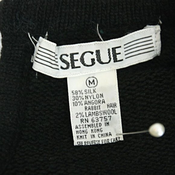 Vintage Silk Angora Wool Fancy Floral Beaded Sweater Black Segue 1980's - Med - Picture 6 of 6